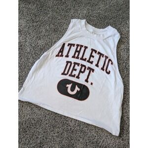 True Religion Athletic Dept Tank Top White Black Orange Logo Women's Small